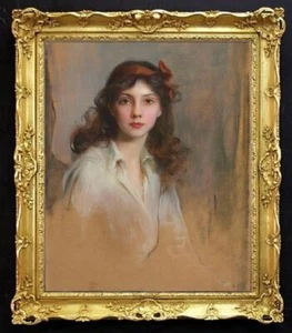 "Alte Meisterkunst antikes Ölgemälde Porträt Dame Mädchen auf Leinwand 24""x30" - Bild 1 von 2