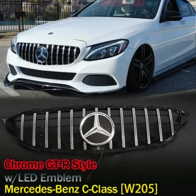 Chrome For 2015-2018 Mercedes Benz W205 C C300 C250 C350 Front Grille w/Emblem Foto 1 de 4