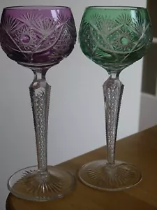 2 ANCIENS VERRES A VIN DU RHIN ROEMER CRISTAL DOUBLER COLORER ht 19,5 cm - Foto 1 di 12