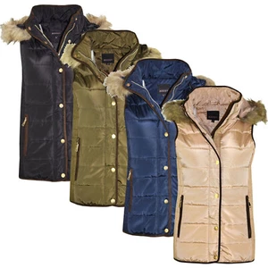 New Womens Gilet Bodywarmer Ladies Coat HOODED FUR PUFFER PADDED QUILTED JACKET  - Picture 1 of 10