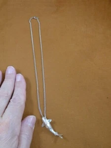 (S-12) Sterling silver Shark pendant jewelry on 18" plated necklace chain sharks - Picture 1 of 3