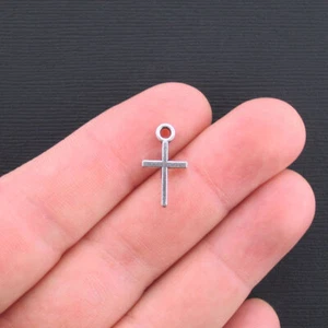 BULK 50 Cross Charms Antique Silver Tone Simple and Elegant - SC3230 - Picture 1 of 2