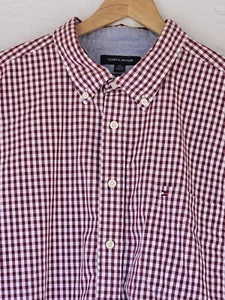 Tommy Hilfiger Shirt Men's XXL Red White Ginham Check 17.5" Collar Long Sleeve - Picture 1 of 11