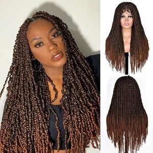 Full Lace Faux Locs wigs for Black Women Black Ombre Brown Passion Twist Hair - Picture 1 of 10