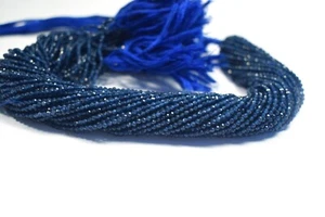 Cuentas de piedras preciosas redondas micro facetadas de zafiro azul natural de 2-3 mm 12" para joyería - Imagen 1 de 12