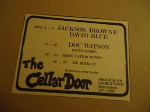 Jackson Browne / David Blue 1972 Konzertanzeige The Cellar Door WASHINGTON DC - Bild 1 von 1