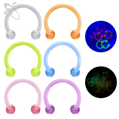 Lote de 6 piezas anillo de tabique nariz acrílico luminoso 16G hélice cartílago tragus piercing Foto 1 de 4