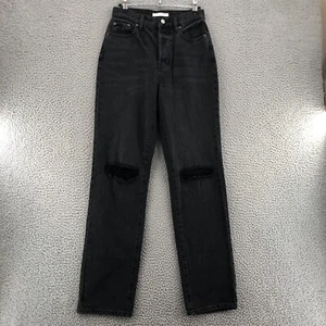 PacSun Jeans Damen 25 schwarz Dad Jeans Distressed Denim Tapered Hi Rise Button Fly - Bild 1 von 12