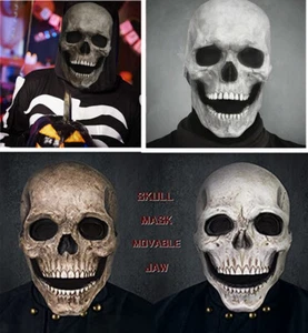 Halloween Skull Mask Full Head With Moving Jaw Scary Helmet Horror Party US - Picture 1 of 14