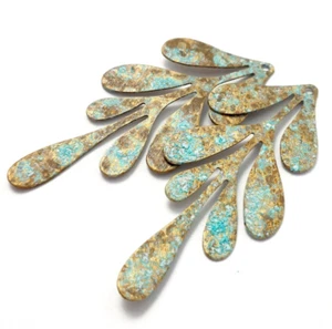 6pcs Large leaf charm Brass blank Aged patina Vintage turquoise color Boho 160 - Picture 1 of 7
