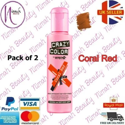 2 X Crazy Color Semi Permanent Haarfärbemittel Korallrot 100ml (Packung 2) - Bild 1 von 3