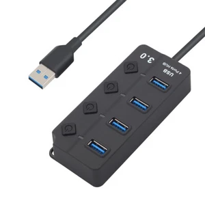 Splitter hub USB 3.0 alimentato con interruttori individuali per computer (4 por - Afbeelding 1 van 8