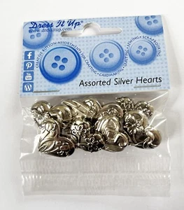 DRESS IT UP Buttons Assorted Silver Hearts - Heart Theme Embellishments - Picture 1 of 1