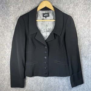 Per Una Cropped Blazer Black Floral Lined Button Up Shoulder Pads Women's UK 12 - Picture 1 of 18