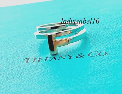 Размер 6,5 Tiffany & Co. 18k розовое золото T - квадратный надежном кольцо серебро с мешочком - подлинный. - Изображение 1 из 4