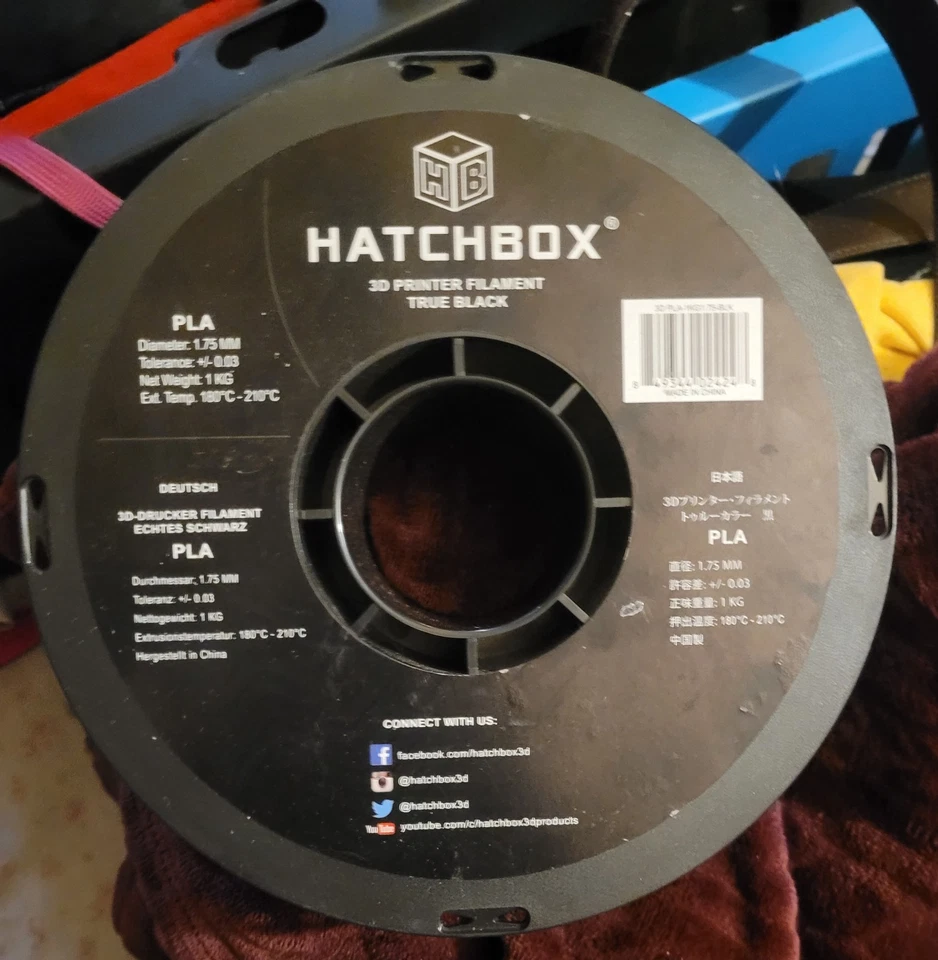 HATCHBOX ABS 1.75 mm 3D Printer Filament in True Blqck 1kg - Image 1 of 1