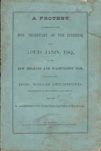 Law / Protest Addressed to the Hon Secretary of the Interior by Louis Janin 1st - Picture 1 of 1