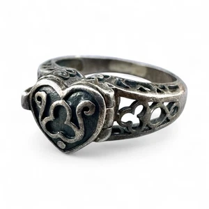 Medallón de filigrana estilo celta anillo venenoso corazón plata esterlina 925 vintage talla 9 - Imagen 1 de 9