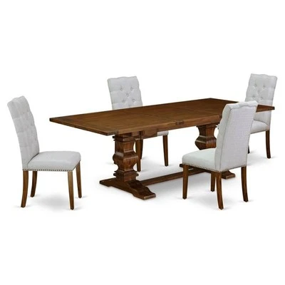 East West Furniture Lassale 5-piece Wood Dining Table and Chairs in Walnut - Image 1 of 4
