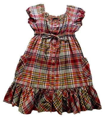 Ralph Lauren Girls Dress Size 6 Multicolor Plaid Cotton Ruffles Cottage Charm - Image 1 of 4