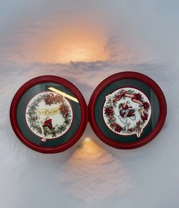 2 gerahmte 12" runde Frohe Weihnachten von Kay Lamb Shannon Vintage 1994 Urlaub Wandkunst - Bild 1 von 17