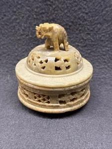 Elephant Trinket Box Soap Stone Hand Carved Piece Hindu Indian Vintage Alabaster - Picture 1 of 11
