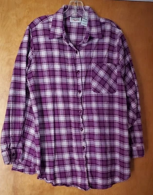 New Addition Maternity Plaid Flannel Button Purple/Pink Size M 100% Cotton - Image 1 of 4