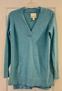 Cynthia Rowley Größe Small türkis 100 % 2-lagig Kaschmir Tunika Pullover Kängurutasche - Bild 1 von 7
