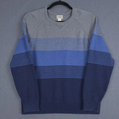 LL Bean Wicked Soft Cotton Cashmere Crewneck Sweater Mens Large Blue Gray Stripe - Image 1 of 4