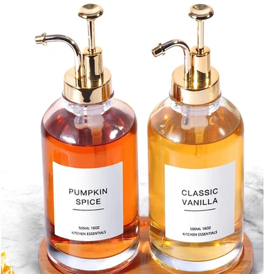 1x500mlGold Glass Coffee Dispenser Pump Bottle Reusable Syrup Container for Home - Image 1 of 4