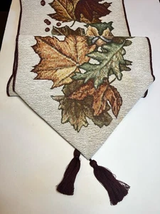 David Carter Braun Wandteppich Tischläufer Quasten Herbst Blätter 13" x 72" Cabincore - Bild 1 von 8