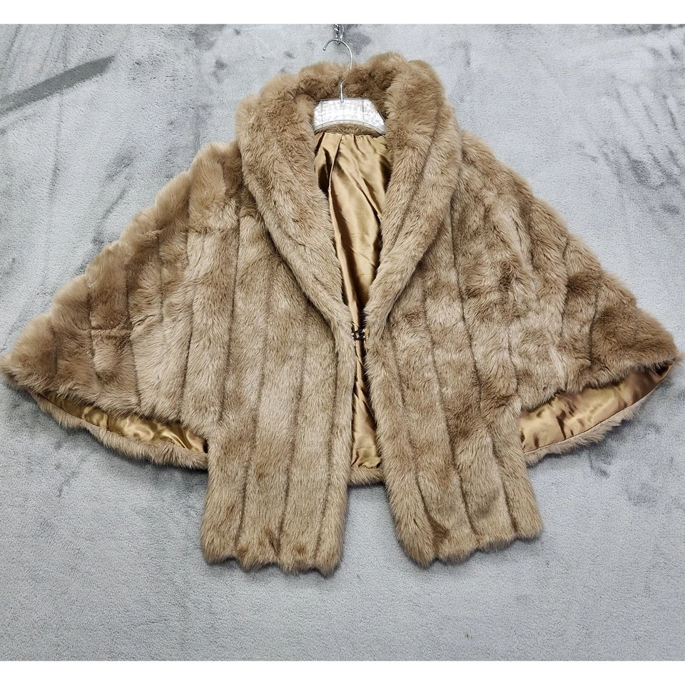 Estola de piel sintética Wiman vintage años 70 para mujer talla única bronceada camel satinada forrada encogerse de hombros Foto 1 de 4