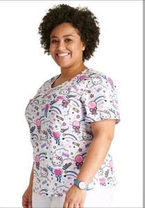 Hello Kitty Scrub Top Sz 4XL White Tooniforms  Shirt Medical Nursing New - Picture 1 of 12