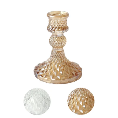 6 Diamond Design 4"  Reversible Glass Taper Votive Candle Holders Party Events - Image 1 of 2