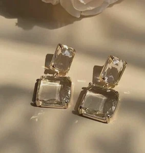 Anthropologie Clear Earrings Dangle Gemstone 18k Gold Plated CZ - Picture 1 of 7