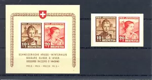 SUIZA 1941 MI# 403/404 + BLOQUE 6 - CV € 210 - ** Estampillada sin montar en muy buen estado - Imagen 1 de 1