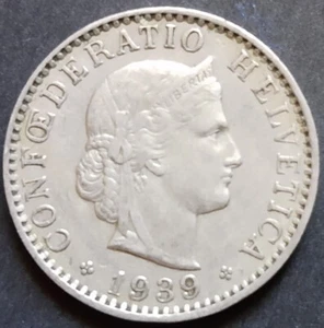 Kursmünze, Schweiz, 20 Rappen, 1939, Bern, - Bild 1 von 2