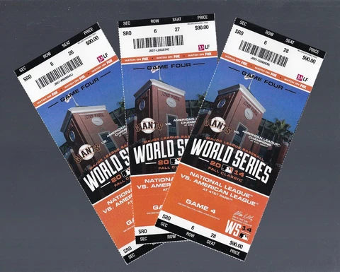 LOT of 3 - 2014 WORLD SERIES KC ROYALS @ SF GIANTS FULL BASEBALL TICKETS GAME #4 Cover