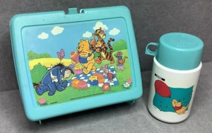 Vintage Winnie the Pooh & Tigger Plastic Lunchbox /Thermos - Disney Picnic Scene - Picture 1 of 13
