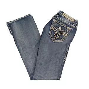 Rock Revival Womens Distressed Stretch Blue Jeans Fleur De Lis Marlon Boot Sz 25 - Picture 1 of 11
