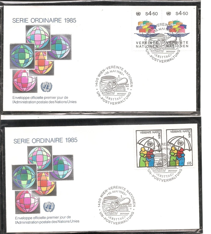 Naciones Unidas Viena # 50-51 Barco de la Paz, Paraguas FDC. UNPA Foto 1 de 1