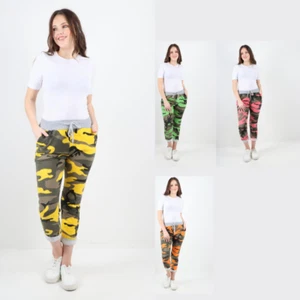 Pantalones deportivos de mezclilla para mujer con estampado de camuflaje y cintura acanalada floral T - Imagen 1 de 15