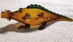 MCM Italian Hand Blown Amber Crackle Glass ALLIGATOR Decanter Orvieto - Picture 1 of 9