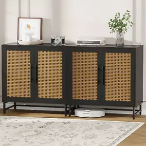 Buffet Cabinet with PE Rattan Doors, Rattan Storage Cabinet, Accent Sideboard Ca - Picture 1 of 12