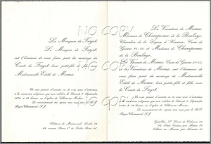 FAIRE PART MARRIAGE 1974 COMTE de FAYET / Edith de MEAUX - Picture 1 of 1