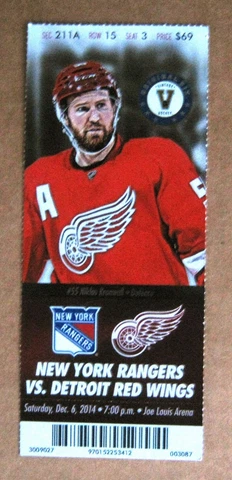 Red Wings Niklas Kronwall Game ticket stub Dec 6, 2014 $69 face value Cover
