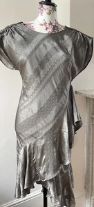 Silver glittery metallic tiered ruffles handmade dress 1970's Size UK 12 - Picture 1 of 12