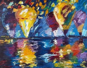 Abstract Original oil painting Air balloon Textured wall art Modern art Canvas - Picture 1 of 8