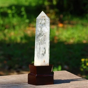 1,6 libbre Obelisco cristallo quarzo trasparente naturale Reiki punto a bacchetta cristallo guarigione - Foto 1 di 10
