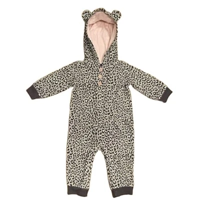 Carter’s Baby Girls Size 12 Months Hooded Cheetah Fleece Jumpsuit 3D Ears - Image 1 of 4